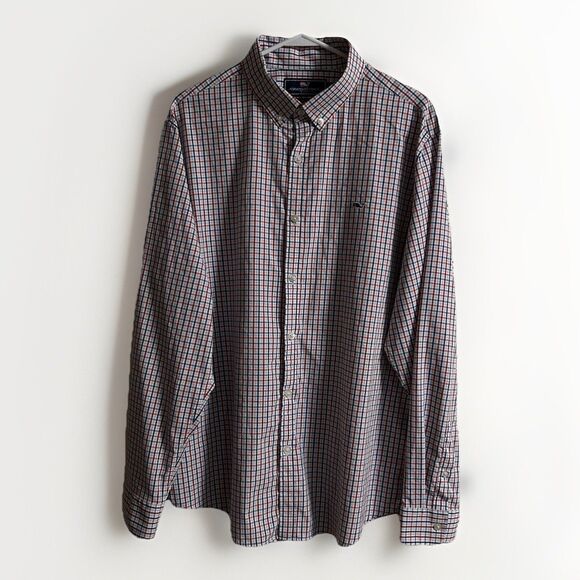 Vineyard Vines Mens Long Sleeve Button Down Red White Blue Whale Shirt XL - Picture 1 of 12